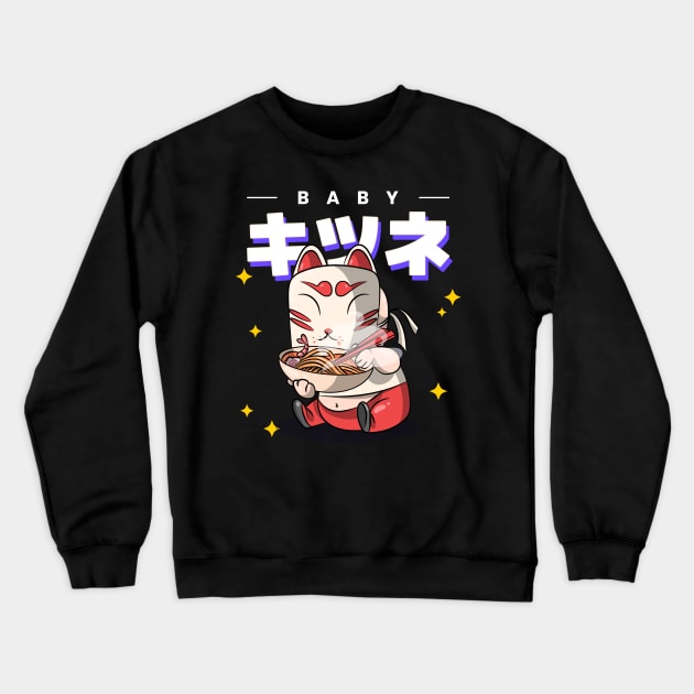 baby cat eat ramen cool design Crewneck Sweatshirt by tedd